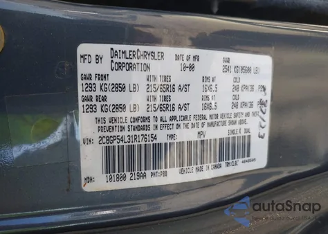 2001 Chrysler Town & Country Lxi from USA, damaged, VIN 2C8GP54L31R176154